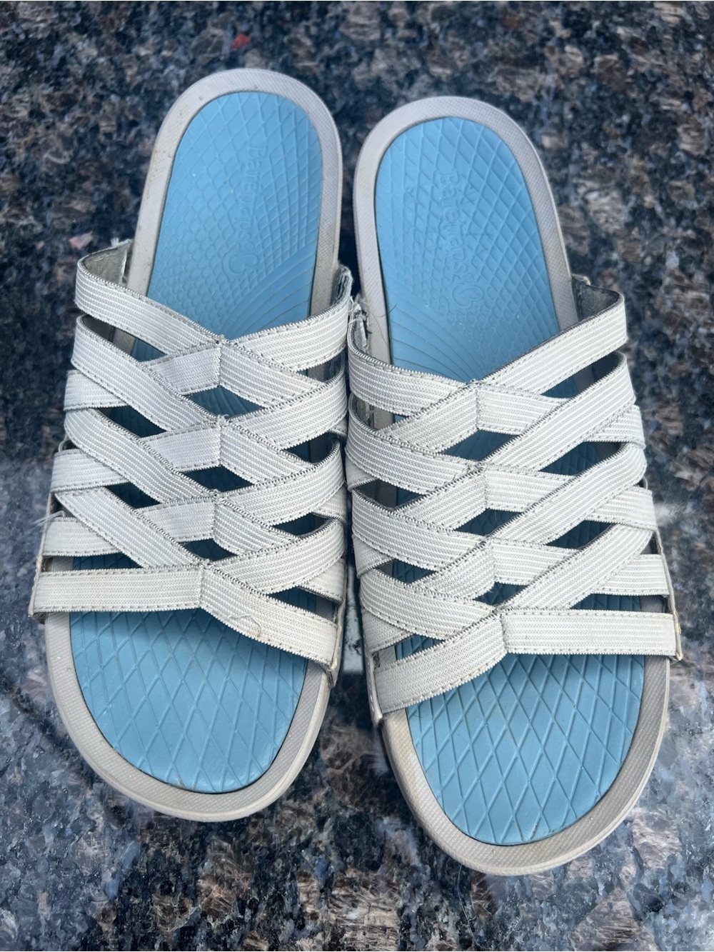 Bare Traps Sandals Beverly Slide Wedge Gray Strappy Slip On size 8